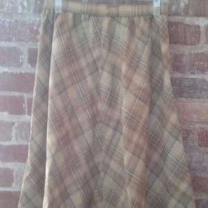 Handmade Multicolor Brown & Tan Plaid A-Line Midi Skirt Fits Women Juniors XS-S